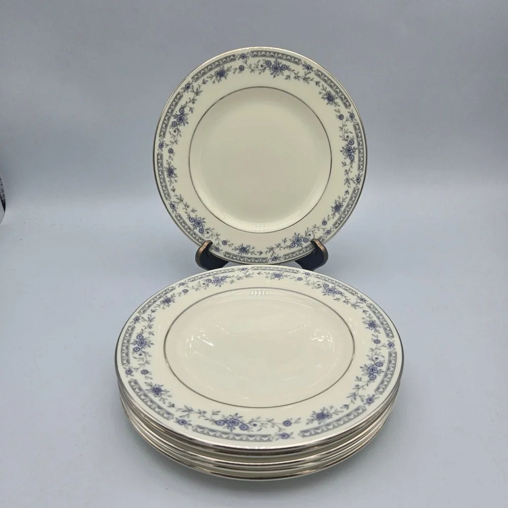 Vintage Minton Bellemeade Bread Plates Set of 6 Blue Floral Silver Trim Cottage